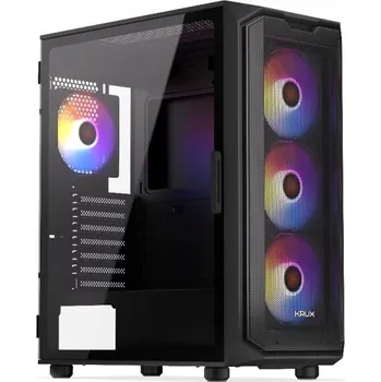 Krux Orona ARGB Midi Tower PC Počítačová Skříň tvrzené sklo větracími otvory 4x120mm, černá