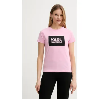 Bavlněné tričko Karl Lagerfeld růžová barva, ASW17010 30X, vel. S