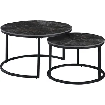 Konferenční stolek Konferenční stolky, set 2 ks, černý mramor/černá ocel, LASTRO