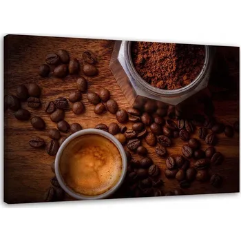 Obraz OBRAZ NA PLÁTNĚ Šálek Kávy a Kávová Zrna 60x40