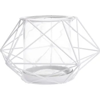 Svícen SVÍCEN LUCERNA GEOMETRICKÁ KOVOVÁ BÍLÁ VELKÁ