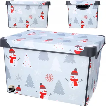 Úložný box Úložná krabička s víkem a rukojeťmi 22l vánoční