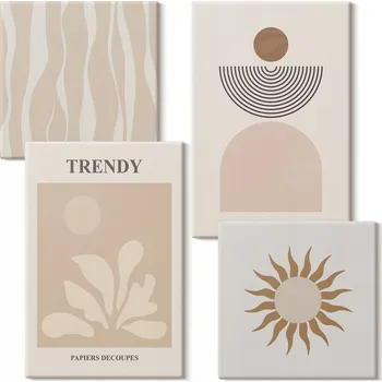 Obraz Sada obrazů na plátně - Stylové abstraktní béžové obrazy, 4 kusy