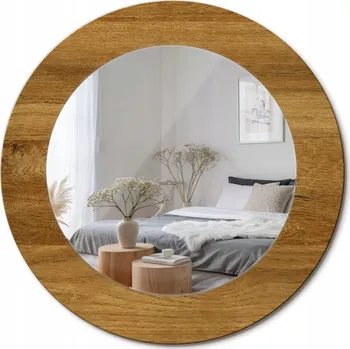 Zrcadlo Kulaté nástěnné dekorativní zrcadlo v skleněném rámu Rustikální dub průměr 50 cm