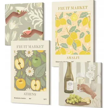 Obraz Sada 4 Obrazů na Plátně do Obývacího Pokoje Ovocné Motivy Italské Víno