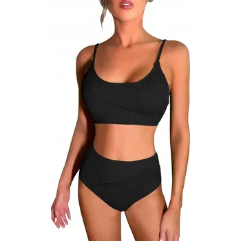 Dámské plavky DVOUDÍLNÉ PLAVKY BIKINI ČERNÉ NA ZAVAZOVÁNÍ SEXY TANGA S