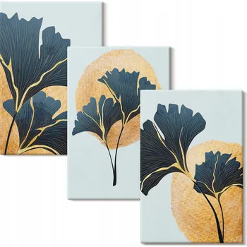 Obraz Sada obrazů na plátně - Listy jinanu dvoulaločného, světlé pozadí, 3x 20x30 cm