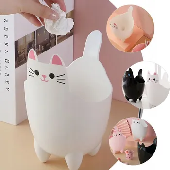 Odpadkový koš Mini odpadkový koš, víko, ubrousek ve tvaru kočky, psací stůl