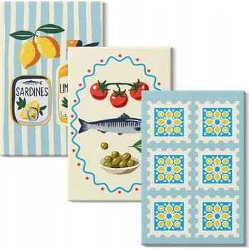 Obraz Sada nástěnných obrazů Kuchyňské ilustrace Středomořský styl 3x 20x30 cm