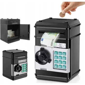 Pokladnička Pokladnička Sejf Elektronický Na Pin Kód Bankovky Mince Hračka Pro Děti Černá