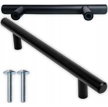 Nábytkové kování KUCHYŇSKÁ TYČ / ZÁBRADLÍ NÁBYTKOVÁ ÚCHYTKA PRO ZÁSUVKY A SKŘÍŇKY, ČERNÁ MATNÁ, RETRO LOFT STYL, 96 mm