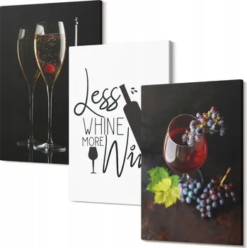 Obraz Sada obrázků pro dekoraci galerie: Skleničky vína, hroznové víno nápis 30x20 cm