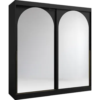 Šatní skříň Šatní skříň MODIN | se zrcadlem | 200 cm | černá/zlaté úchyty