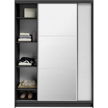 Šatní skříň Šatní skříň DENVE 160x218x60,3 cm bílá/šedá se zrcadlem