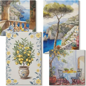 Obraz Vícedílný Obraz Na Plátně Moře strom citronovník malby 4 díly