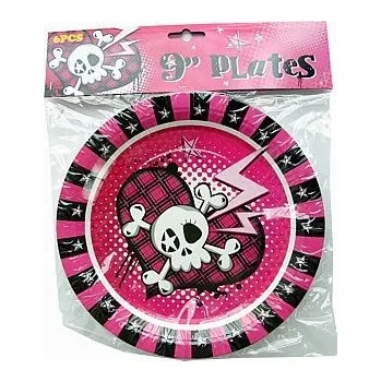 Party nádobí PAPÍROVÉ TALÍŘKY NAROZENINOVÁ PÁRTY ROCKOVÉ PIRÁTKY 6 KS 23 cm