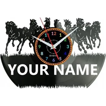 Hodiny Divocí koně Tvé jméno Nástěnné hodiny Vinylová deska Moderní dekorace