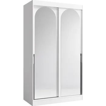 Šatní skříň Šatní skříň MODIN | se zrcadlem | 120 cm | bílá/černé úchyty