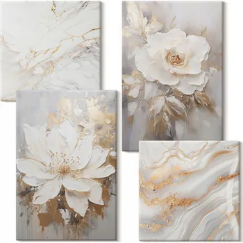 Obraz Vícedílný Obraz Na Plátně Sada Květiny abstraktní mramor 4 díly