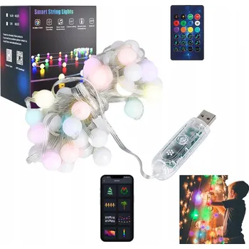 Vánoce VÁNOČNÍ OSVĚTLENÍ NA STROMEČEK DRÁTKY OSVĚTLENÍ VÁNOČNÍ DEKORACE USB 80 LED APP DÁLKOVÉ OVLÁDÁNÍ