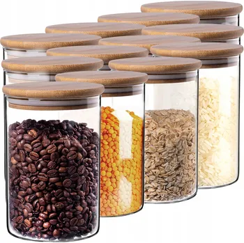 Dóza na potraviny SKLENĚNÉ KUCHYŇSKÉ NÁDOBY NA POTRAVINY TĚSTOVINY SKLENICE S VÍKEM 1,04L 12 Ks