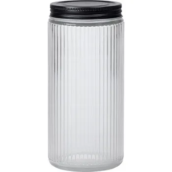 Dóza na potraviny ZAVAŘOVACÍ SKLENICE NA POTRAVINY NA POTRAVINY KOŘENÍ SKLENĚNÁ ČERNÁ 9x19 CM