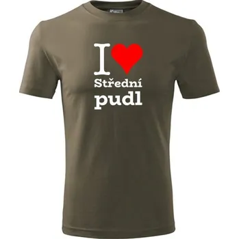 Army tričko I love Střední pudl - dárek pro pejskaře - barva hnědá - velikost M