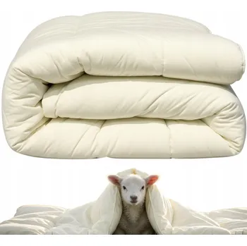 přikrývka Zimní Přikrývka 200x220cm Ovčí Vlna Teplá Silná Měkká z Ovčí Vlny Ecru