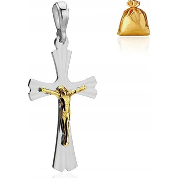 Přívěsek STŘÍBRNÝ PÁNSKÝ KŘÍŽEK S POZLÁCENÝM JEŽÍŠEM STŘÍBRO 925 JAKO DÁREK