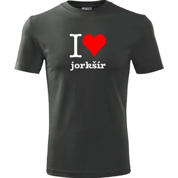 Pánské tričko Grafitové tričko I love jorkšír - dárek pro pejskaře - barva antracit - velikost XL