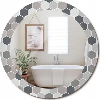 Zrcadlo Zrcadlo nástěnné s ozdobným skleněným rámem Šestiúhelníkový vzor fi 70 cm