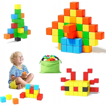 ostatní stavebnice Sada magnetických STAVEBNICE, krychle, prostorové tvary, 54 dílků