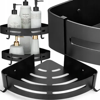 Drátěná police Rohová polička do koupelny do sprchy samolepicí hliníková černá LOFT