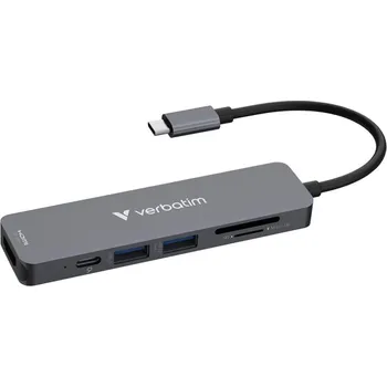 USB hub USB Hub Verbatim USB-C Essentials Multiport Hub 6 port - USB 3.2 GEN 1 / HDMI / USB-C PD / USB-A / SDHC / microSD - šedý