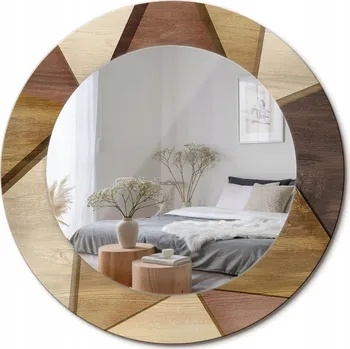 Zrcadlo Zrcadlo nástěnné s ozdobným rámem Geometrické dřevo 3D průměr 50 cm