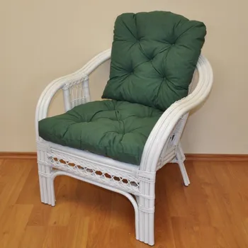 Křeslo Ratanové křeslo RIO DE JANEIRO bílé polstr tmavě zelený melír