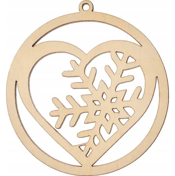 Vánoční dekorace VÁNOČNÍ KOULE NA VÁNOČNÍ STROMEČEK DŘEVĚNÁ SRDÍČKO SE SNĚHOVOU VLOČKOU