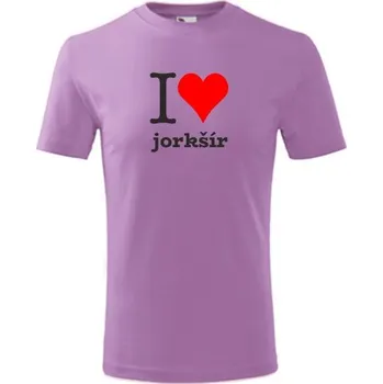 Chlapecké tričko Fialové dětské tričko I love jorkšír - dárek pro malého pejskaře / pejskařku - barva fialová - velikost 8let