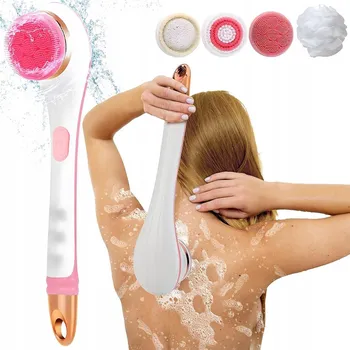 Koupelový kartáč Elektrický Masážní Kartáč a Kartáč do Koupele 4v1 Silikonový 4 Nástavce Růžový