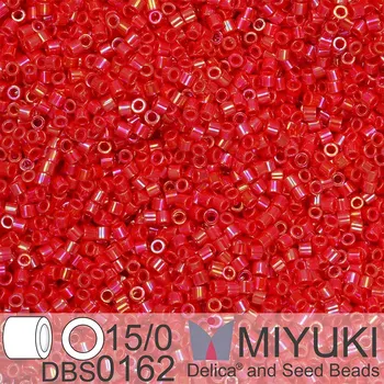 Korálek Korálky Miyuki Delica 15/0. Barva DBS 0162 Opaque Red AB. Balení 2g.