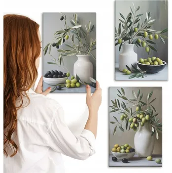 Obraz Sada nástěnných dekorací Galerie Olivy ve vázách šedá 3x 20x30 cm