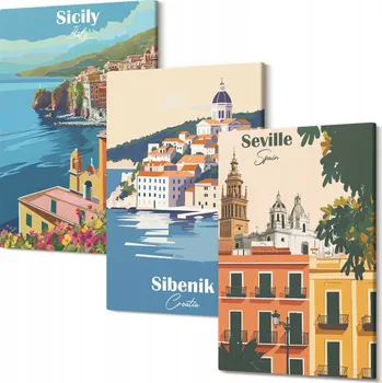 Obraz Vícedílný Obraz Na Plátně Sada Panoráma měst s budovami 30x20 cm