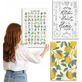 Obraz Sada Obrazů na Plátně Bylinky do Kuchyně Citrony Malované 3x 40x60 cm