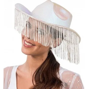 Klobouk CHAKS Klobouk kovbojský bílý iridescent s třásněmi