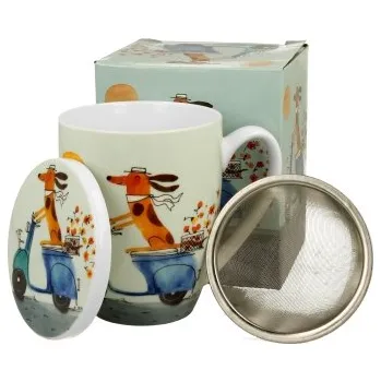 Hrnek se sítkem PES NA SKÚTRU porcelán New Bone China DUO - 360 ml