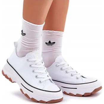 Dámské tenisky DÁMSKÉ TENISKY NÍZKÉ NA MASIVNÍ PLATFORMĚ ŠNĚROVACÍ BÍLÉ 38