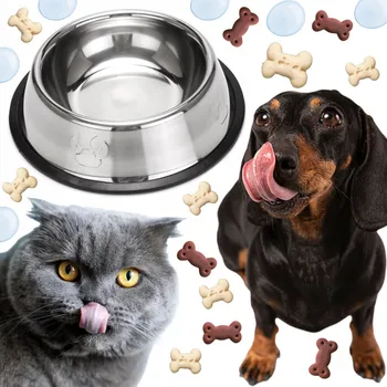 Miska pro psa MISKA PRO PSA KOVOVÁ NA VODU KRMIVO Z NEREZOVÉ OCELI PROTIKLOUZAVÁ GUMA