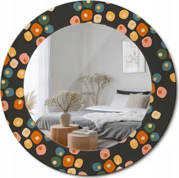 Zrcadlo Stylové kulaté zrcadlo na zeď s potiskem Květinové tečky, průměr 50 cm