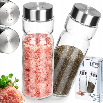 Dóza na potraviny Velká SOLNIČKA PEPŘENKA sada nádob na pepřovou sůl skleněná 170 ml