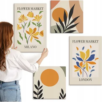 Obraz Sada obrazů do galerie - Květinové plakáty Paříž Milán, 4 kusy